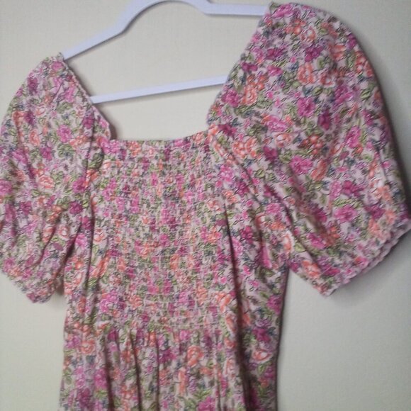 Old Navy Dress S Petite Peasant Short Sleeve Floral Colorful - Picture 3 of 14